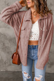 Pink Women's Flap Pockets Long Sleeve Warm Teddy Coat LC854089-10