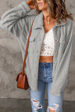 Gray Women's Flap Pockets Long Sleeve Warm Teddy Coat LC854089-11