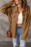 Brown Women's Flap Pockets Long Sleeve Warm Teddy Coat LC854089-17