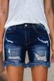 LC784275-5-S, LC784275-5-M, LC784275-5-L, LC784275-5-XL, Blue Denim Shorts for Women High Waist Distressed Frayed Casual Jeans Shorts