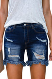 LC784275-5-S, LC784275-5-M, LC784275-5-L, LC784275-5-XL, Blue Denim Shorts for Women High Waist Distressed Frayed Casual Jeans Shorts