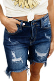 LC784275-5-S, LC784275-5-M, LC784275-5-L, LC784275-5-XL, Blue Denim Shorts for Women High Waist Distressed Frayed Casual Jeans Shorts