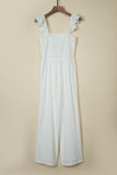 White Ruffle Sleeve Smocked Bodice Wide Leg Jumpsuit for Women LC643773-1