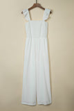 White Ruffle Sleeve Smocked Bodice Wide Leg Jumpsuit for Women LC643773-1