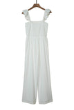 White Ruffle Sleeve Smocked Bodice Wide Leg Jumpsuit for Women LC643773-1