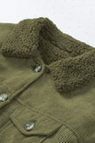 LC8512416-9-S, LC8512416-9-M, LC8512416-9-L, LC8512416-9-XL, LC8512416-9-2XL, Green Corduroy Winter Warm Jackets Fleece Lining Shacket Coats Outwear