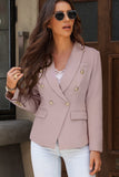 LC852062-10-S, LC852062-10-M, LC852062-10-L, LC852062-10-XL, LC852062-10-2XL, Pink Double Breasted Casual Blazer Draped Open Front Cardigans Jacket Work Suit