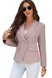 LC852062-10-S, LC852062-10-M, LC852062-10-L, LC852062-10-XL, LC852062-10-2XL, Pink Double Breasted Casual Blazer Draped Open Front Cardigans Jacket Work Suit