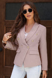 LC852062-10-S, LC852062-10-M, LC852062-10-L, LC852062-10-XL, LC852062-10-2XL, Pink Double Breasted Casual Blazer Draped Open Front Cardigans Jacket Work Suit