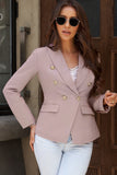 LC852062-10-S, LC852062-10-M, LC852062-10-L, LC852062-10-XL, LC852062-10-2XL, Pink Double Breasted Casual Blazer Draped Open Front Cardigans Jacket Work Suit