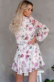 LC6111317-8-S, LC6111317-8-M, LC6111317-8-L, LC6111317-8-XL, Purple Vintage Floral Print Drawstring Flowy Dress