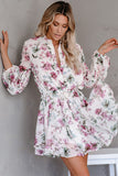 LC6111317-8-S, LC6111317-8-M, LC6111317-8-L, LC6111317-8-XL, Purple Vintage Floral Print Drawstring Flowy Dress