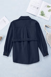 Blue Women's Lapel Button Down Coat Winter Belted Coat with Pockets LC8511359-5