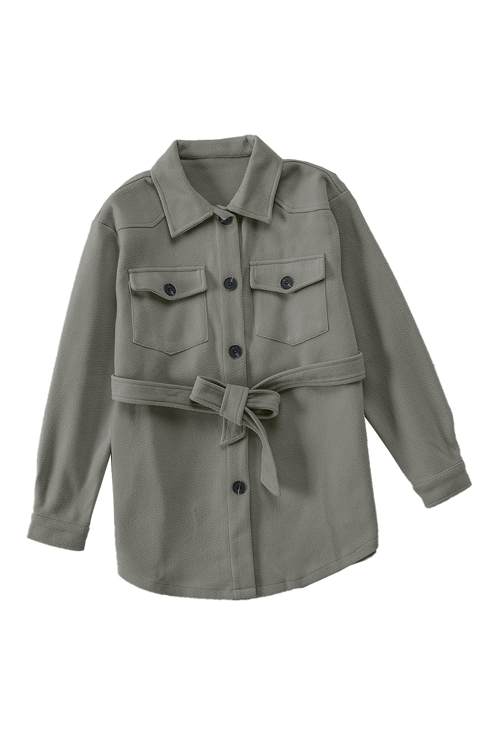 Gray Women's Lapel Button Down Coat Winter Belted Coat with Pockets LC8511359-11