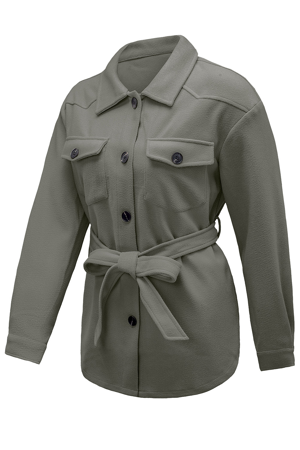 Gray Women's Lapel Button Down Coat Winter Belted Coat with Pockets LC8511359-11