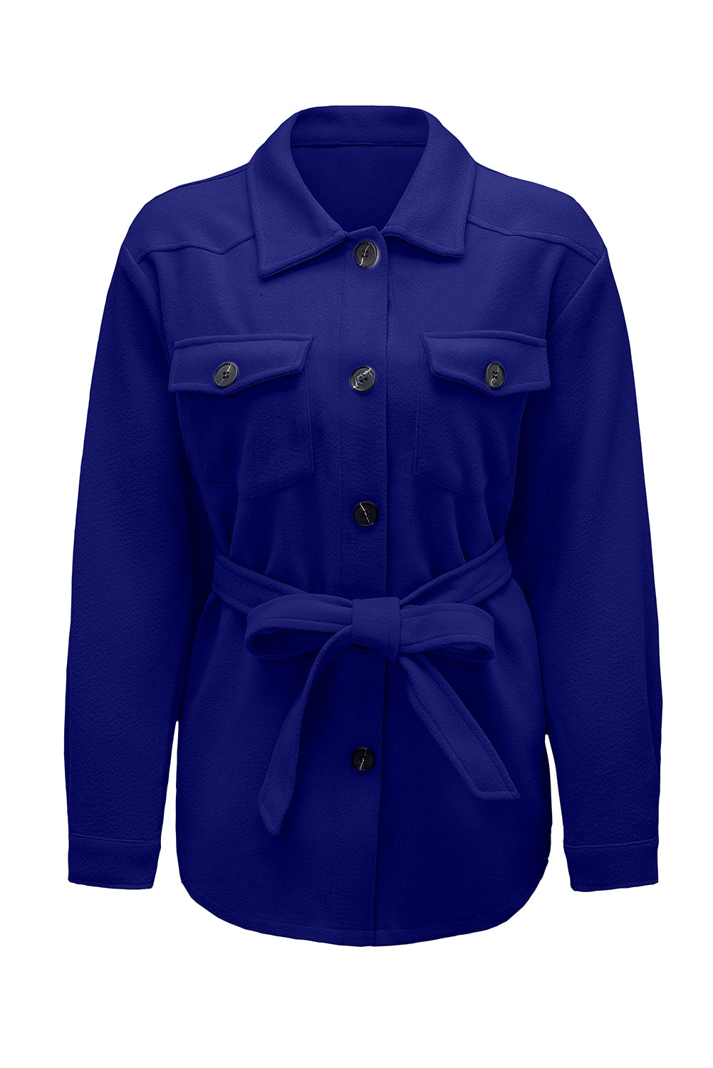 Blue Women's Lapel Button Down Coat Winter Belted Coat with Pockets LC8511359-105