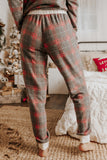 Gray Womens Lounge Sets Red Plaid Brushed Nightwear Casual Outfits LC15286-11