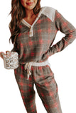 Gray Womens Lounge Sets Red Plaid Brushed Nightwear Casual Outfits LC15286-11