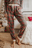 Gray Womens Lounge Sets Red Plaid Brushed Nightwear Casual Outfits LC15286-11