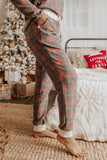 Gray Womens Lounge Sets Red Plaid Brushed Nightwear Casual Outfits LC15286-11