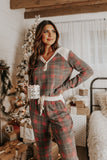 Gray Womens Lounge Sets Red Plaid Brushed Nightwear Casual Outfits LC15286-11