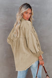 Khaki Womens Overdsizd Distressed Fringe Trim Denim Jacket LC854103-16