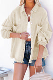 Beige Womens Overdsizd Distressed Fringe Trim Denim Jacket LC854103-15