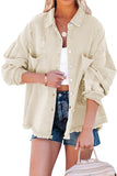 Beige Womens Overdsizd Distressed Fringe Trim Denim Jacket LC854103-15