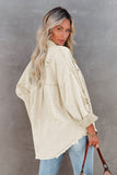 Beige Womens Overdsizd Distressed Fringe Trim Denim Jacket LC854103-15