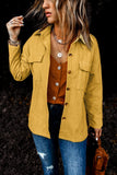 LC8511383-7-S, LC8511383-7-M, LC8511383-7-L, LC8511383-7-XL, LC8511383-7-2XL, Yellow Womens Boyfriend Shirt Ribbed Shacket Loose Fit Long Sleeve Tops