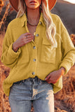 LC8511383-7-S, LC8511383-7-M, LC8511383-7-L, LC8511383-7-XL, LC8511383-7-2XL, Yellow Womens Boyfriend Shirt Ribbed Shacket Loose Fit Long Sleeve Tops