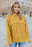 LC8511383-7-S, LC8511383-7-M, LC8511383-7-L, LC8511383-7-XL, LC8511383-7-2XL, Yellow Womens Boyfriend Shirt Ribbed Shacket Loose Fit Long Sleeve Tops