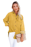 LC8511383-7-S, LC8511383-7-M, LC8511383-7-L, LC8511383-7-XL, LC8511383-7-2XL, Yellow Womens Boyfriend Shirt Ribbed Shacket Loose Fit Long Sleeve Tops