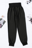 LC77345-2-S, LC77345-2-M, LC77345-2-L, LC77345-2-XL, Black Women's High Waist Joggers Wide Band Sweatpants with Pockets