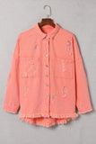 Orange Womens Overdsizd Distressed Fringe Trim Denim Jacket LC854103-14