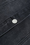 LC8511504-2-S, LC8511504-2-M, LC8511504-2-L, LC8511504-2-XL, LC8511504-2-2XL, Black Women's Jean Jacket Long Sleeve Lapel Distressed Raw Hem Buttons Denim Coat