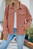 LC8511504-3-S, LC8511504-3-M, LC8511504-3-L, LC8511504-3-XL, LC8511504-3-2XL, Red Women's Jean Jacket Long Sleeve Lapel Distressed Raw Hem Buttons Denim Coat