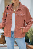 LC8511504-3-S, LC8511504-3-M, LC8511504-3-L, LC8511504-3-XL, LC8511504-3-2XL, Red Women's Jean Jacket Long Sleeve Lapel Distressed Raw Hem Buttons Denim Coat