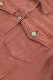 LC8511504-3-S, LC8511504-3-M, LC8511504-3-L, LC8511504-3-XL, LC8511504-3-2XL, Red Women's Jean Jacket Long Sleeve Lapel Distressed Raw Hem Buttons Denim Coat