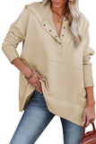 LC25311926-16-S, LC25311926-16-M, LC25311926-16-L, LC25311926-16-XL, LC25311926-16-2XL, Khaki Batwing Sleeve Pocketed Henley Hoodie