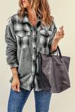 LC8512482-11-S, LC8512482-11-M, LC8512482-11-L, LC8512482-11-XL, LC8512482-11-2XL, Gray Women's Button Down Pocket Coat Plaid Shacket