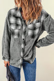 LC8512482-11-S, LC8512482-11-M, LC8512482-11-L, LC8512482-11-XL, LC8512482-11-2XL, Gray Women's Button Down Pocket Coat Plaid Shacket