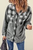 LC8512482-11-S, LC8512482-11-M, LC8512482-11-L, LC8512482-11-XL, LC8512482-11-2XL, Gray Women's Button Down Pocket Coat Plaid Shacket
