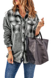 LC8512482-11-S, LC8512482-11-M, LC8512482-11-L, LC8512482-11-XL, LC8512482-11-2XL, Gray Women's Button Down Pocket Coat Plaid Shacket