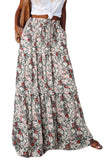LC65608-22-S, LC65608-22-M, LC65608-22-L, LC65608-22-XL, LC65608-22-2XL, Multicolor Womens Floral Printed Elastic Waist A Line Maxi Skirt Tiered Paisley Skirt