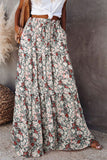 Womens Floral Printed Elastic Waist A Line Maxi Skirt Tiered Paisley Skirt