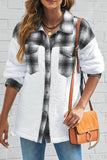 LC8512482-1-S, LC8512482-1-M, LC8512482-1-L, LC8512482-1-XL, LC8512482-1-2XL, White Women's Button Down Pocket Coat Plaid Shacket
