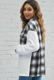 LC8512482-1-S, LC8512482-1-M, LC8512482-1-L, LC8512482-1-XL, LC8512482-1-2XL, White Women's Button Down Pocket Coat Plaid Shacket