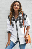 LC8512482-1-S, LC8512482-1-M, LC8512482-1-L, LC8512482-1-XL, LC8512482-1-2XL, White Women's Button Down Pocket Coat Plaid Shacket
