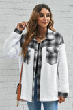 LC8512482-1-S, LC8512482-1-M, LC8512482-1-L, LC8512482-1-XL, LC8512482-1-2XL, White Women's Button Down Pocket Coat Plaid Shacket
